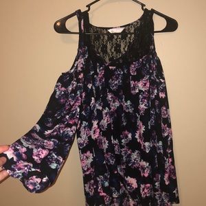 floral black lace long sleeve blouse